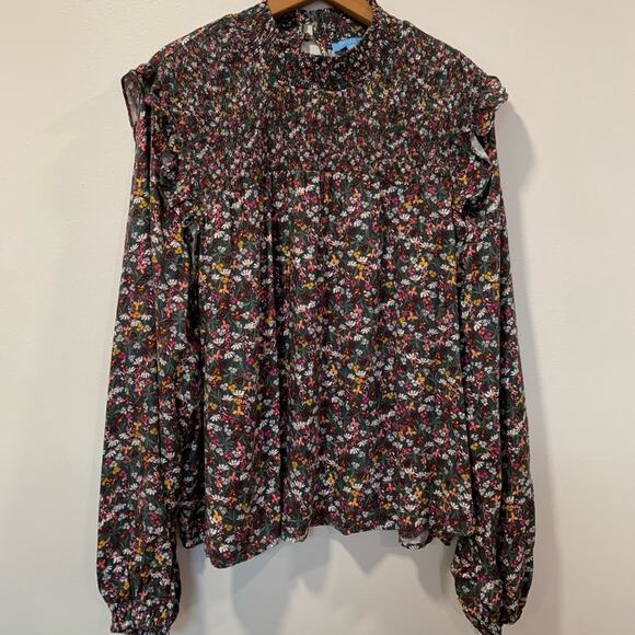 DRAPER JAMES Womens Blouse Sz 3X Green Western Floral Long Sleeve Smocked Top - Picture 1 of 11